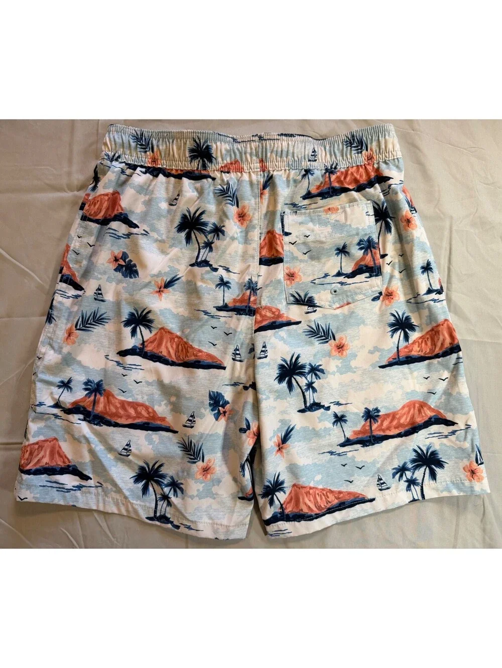 Abercrombie Kids Tropical Island Palm Tree Swim Trunks Blue Orange Size 17/18
